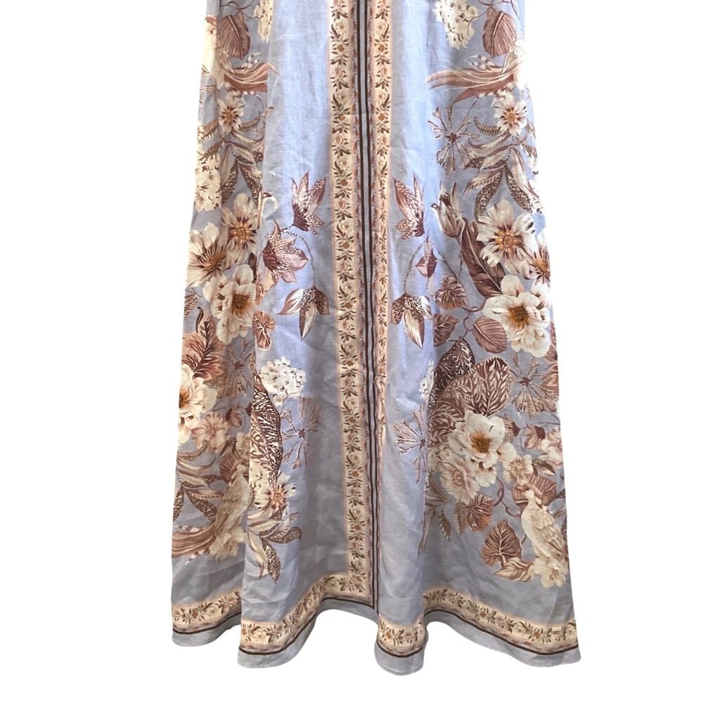 Caroline Constas Grecian Floral Linen Blend Maxi Dress Blue Boho Pokets S NWT - Picture 12 of 15